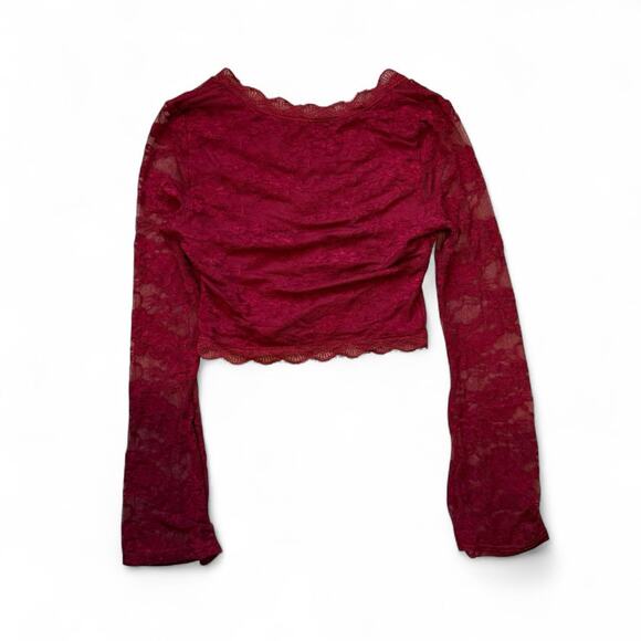 Y2k whimsigoth fairy maroon cropped long bell sleeve womens size xs - Picture 2 of 5